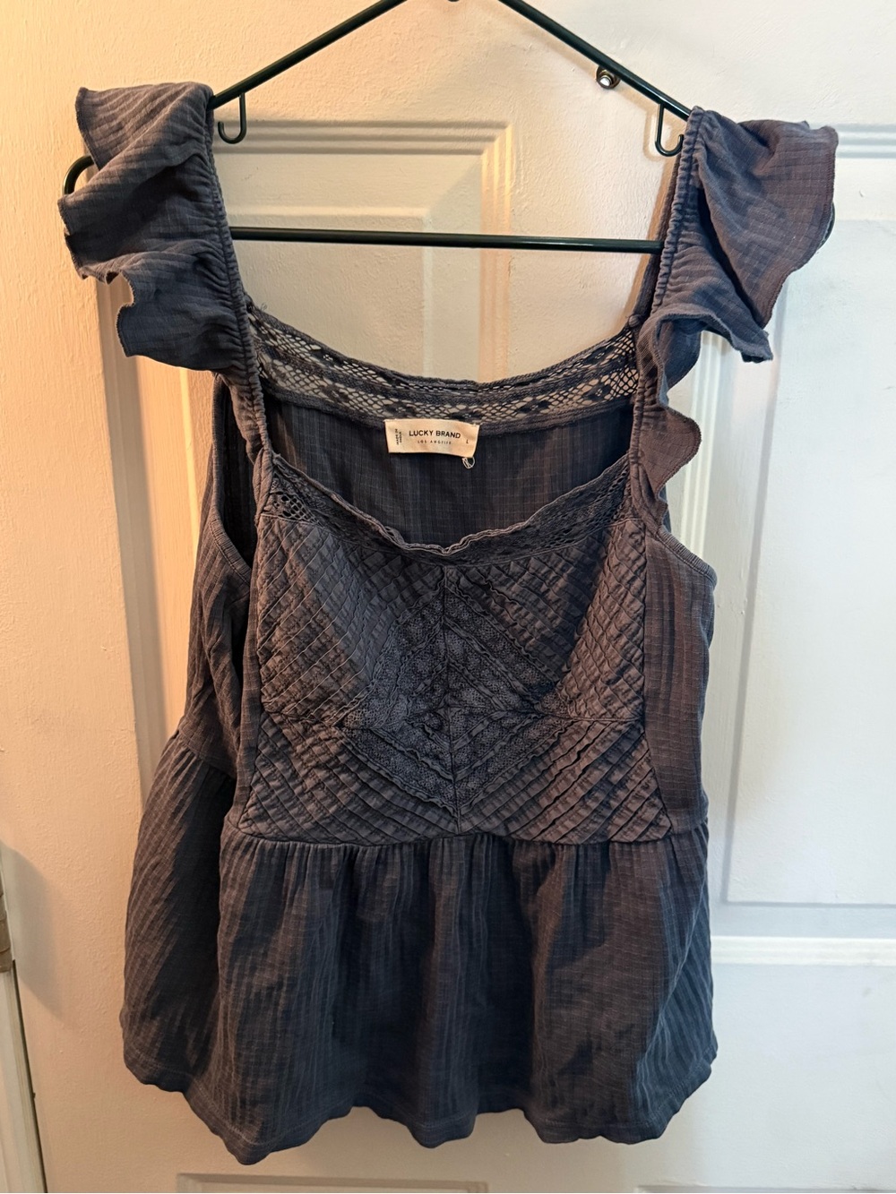 Lucky Brand Dusty Blue Ruffle-strap Peplum Tank